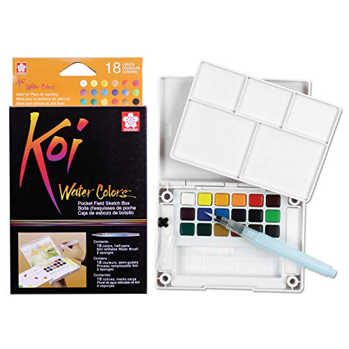 Sakura XNCW-18N, 18 Assorted Watercolors Field Sketch Set with Brush