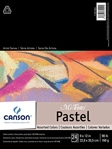 Canson Artist Series Mi-Teintes Pastel Paper, Assorted Colors, Foldover Pad, 9x12 inches, 24 Sheets (98lb/160g) - Artist Paper for Adults and Students