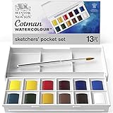 Winsor & Newton Cotman Watercolor Paint Set, Sketchers' Pocket Set, 12 Half Pan w/ Brush