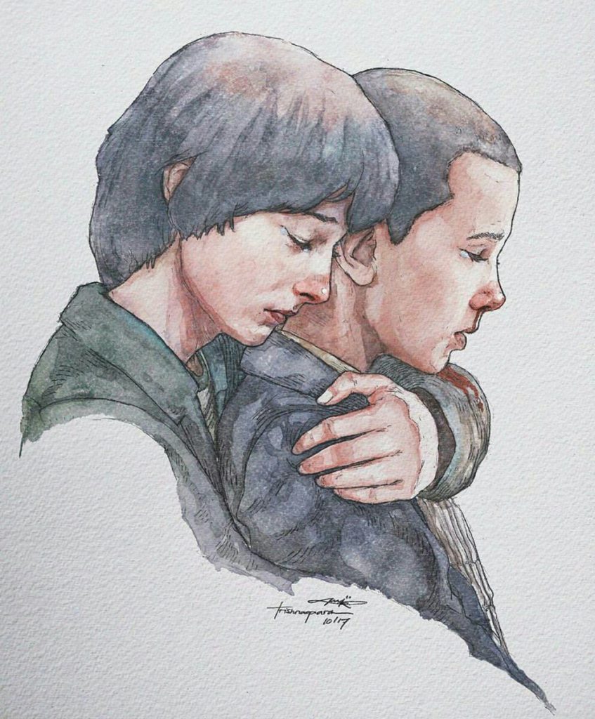 Stranger Things Fan Art of Mike and El by Trishna Gaara