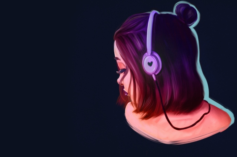 girl with headphones drawing easy awesome music sketch