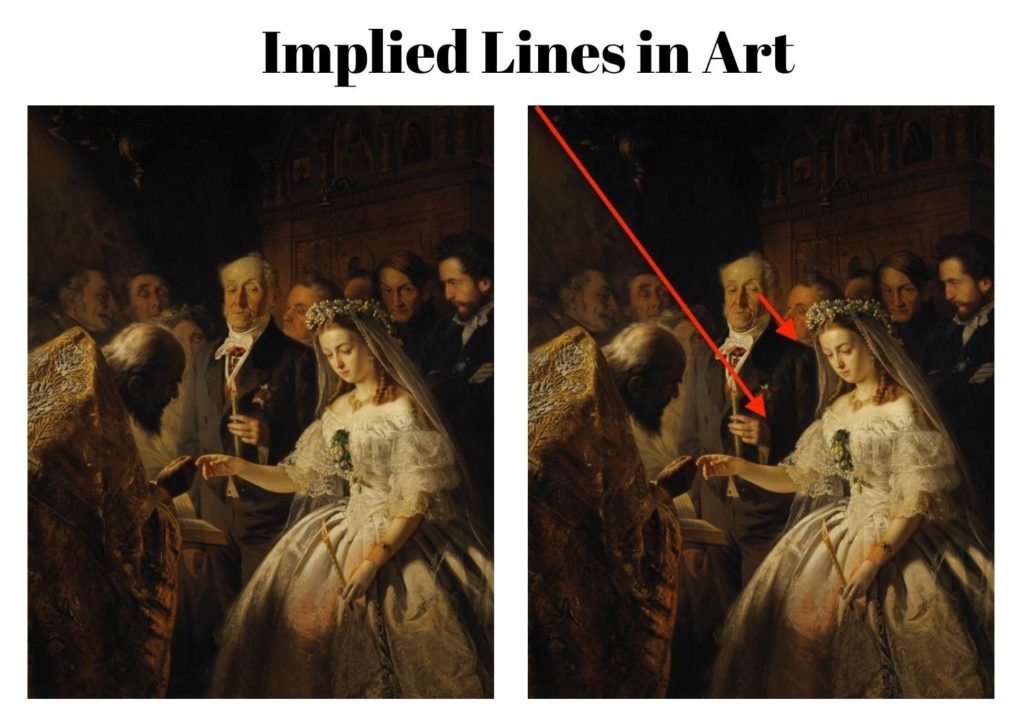 Implied Lines in Art: Implied lines are lines that aren't physically present, but generated by our minds based on other subjects. Painting and drawing tips and tricks.