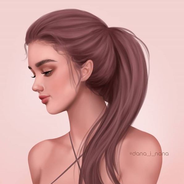 Beautiful digital painting portrait of a girl. Done using digital art, digital painting. Such a pretty girl with a ponytail!