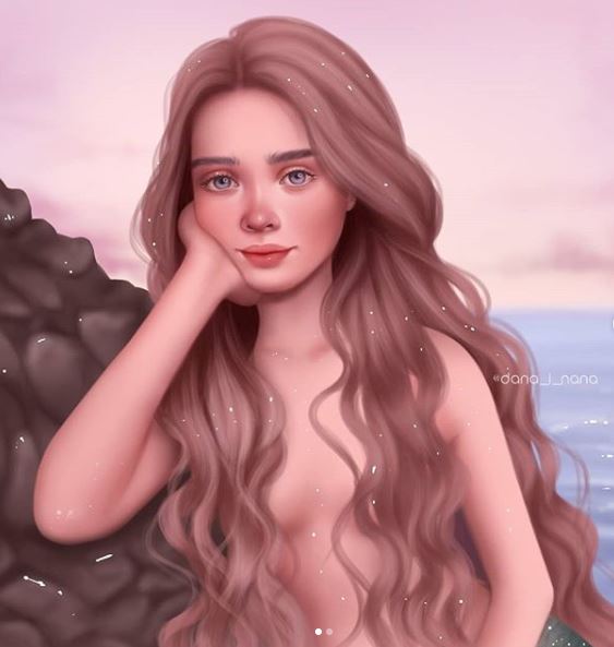 Beautiful digital painting portrait of a girl. Done using digital art, digital painting. Mermaid digital art.
