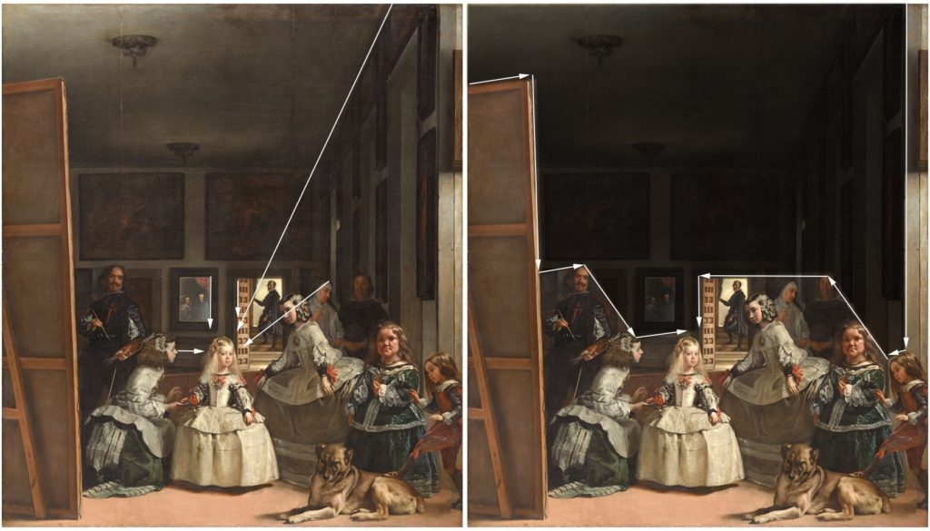 Las Meninas by Diego Velazquez 1656. Examples of implied lines in art and how to use it by famous artists, painters and drawings. Learn more in this article about art and implied lines.