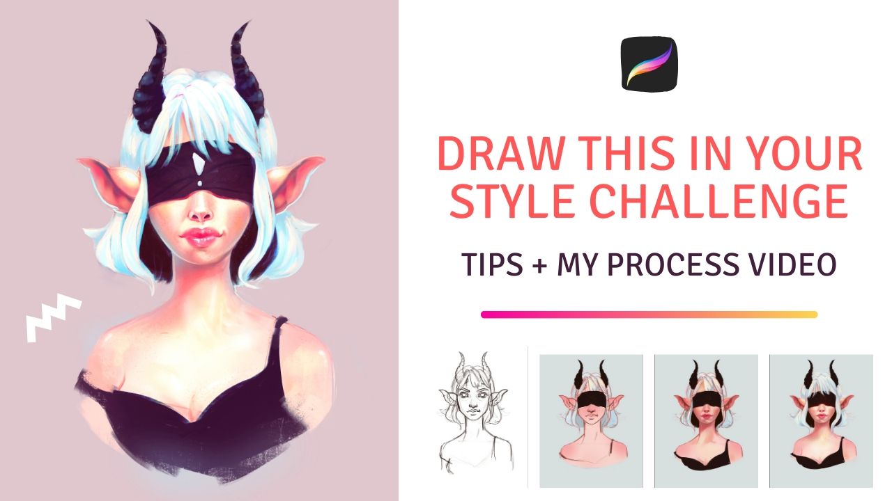 Draw this in your style challenge 2020. Tips, inspiration and my process step by step timelapse video. Procreate painting video portrait.