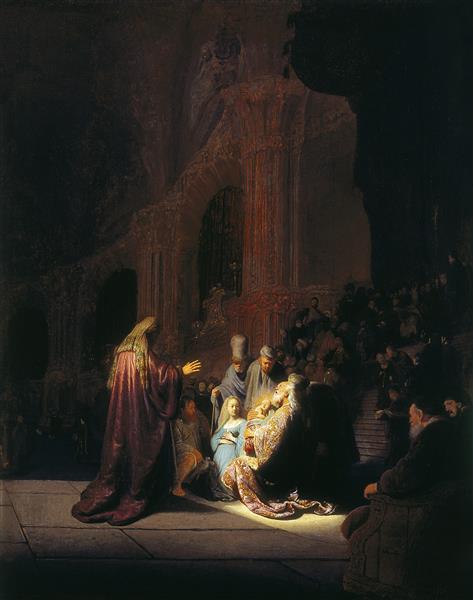 Rembrandt, "Simeon's song of praise" 1631, oil on panel.