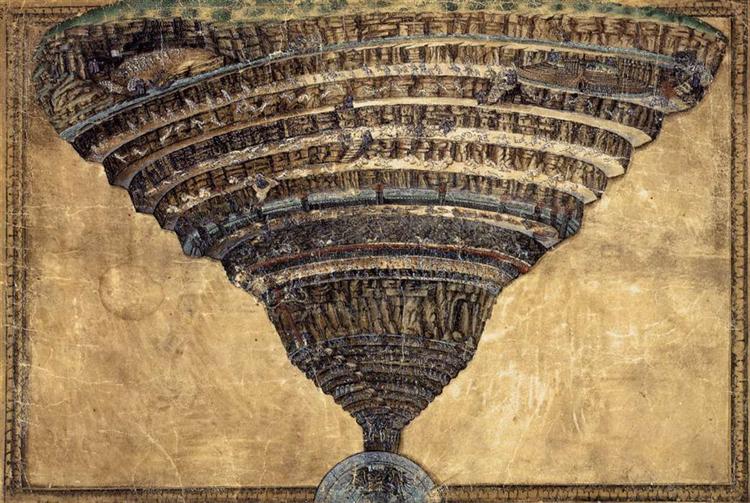 Sandro Botticelli "The Abyss of Hell" , 1480, colored pencils, parchment.