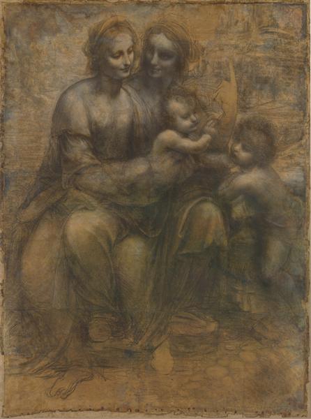 Leonardo Da Vinci "The Virgin and Child with Saint Anne and Saint John the Baptist", 1499, charcoal and chalk.