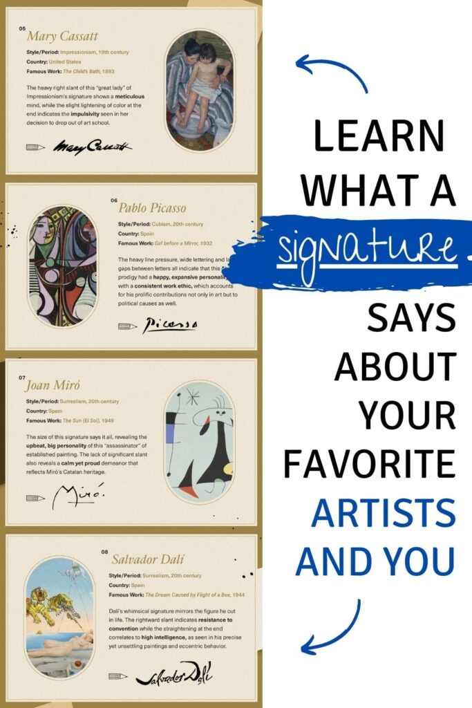 Graphology examples of artists signatures - what do they mean? Learn What your signature says about your personality