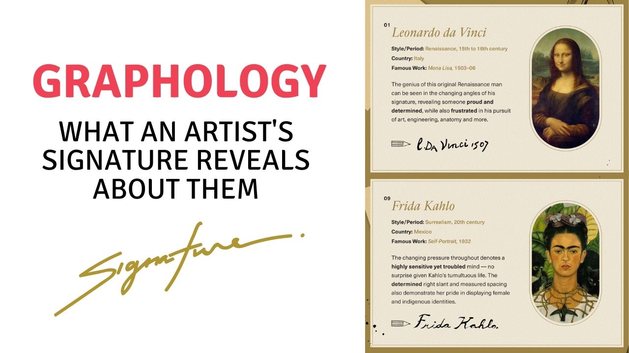GRAPHOLOGY ANALYSIS examples of famous artists: Leonardo Da Vinci, Frida Kahlo, Dali and more. What does your signature say about you?