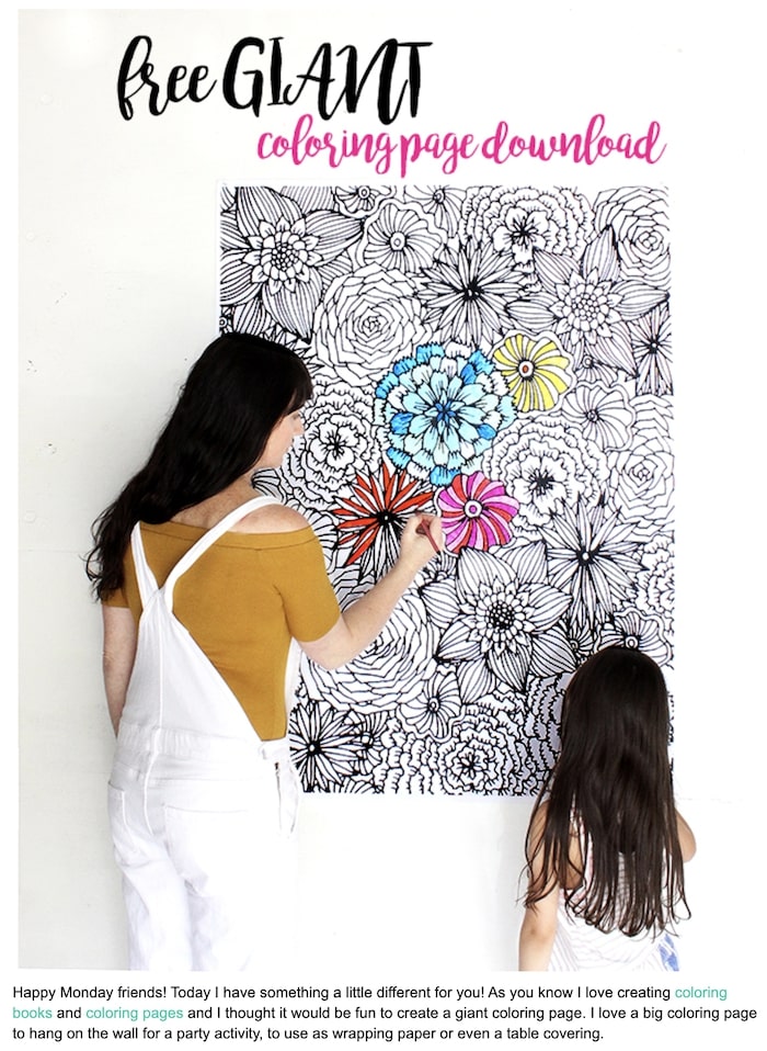 Screenshot of coloring page example from Alisa Burke at Redefine Creativity. Free giant coloring page with flowers.