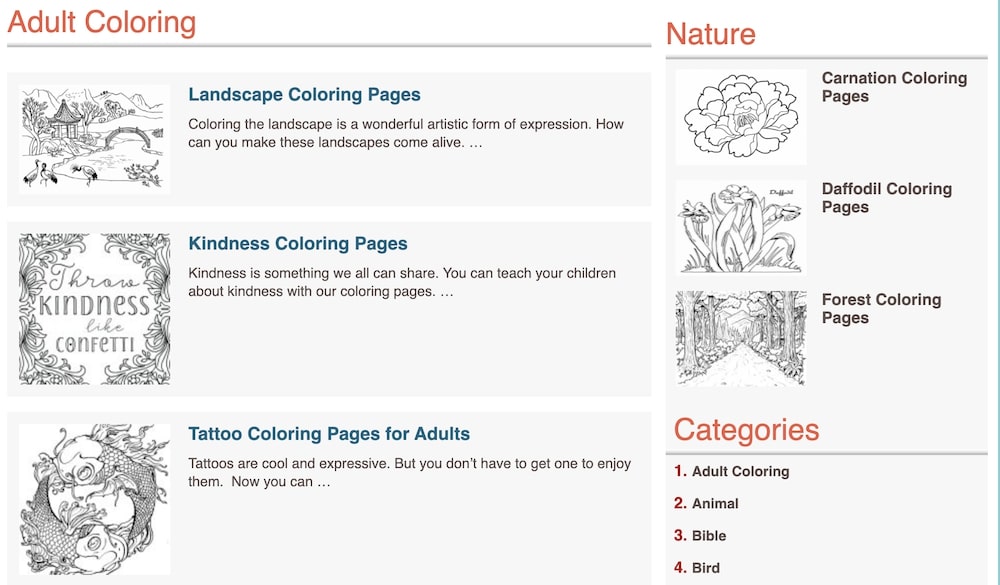 Screenshot of coloring page examples from Best Coloring Pages for Kids.