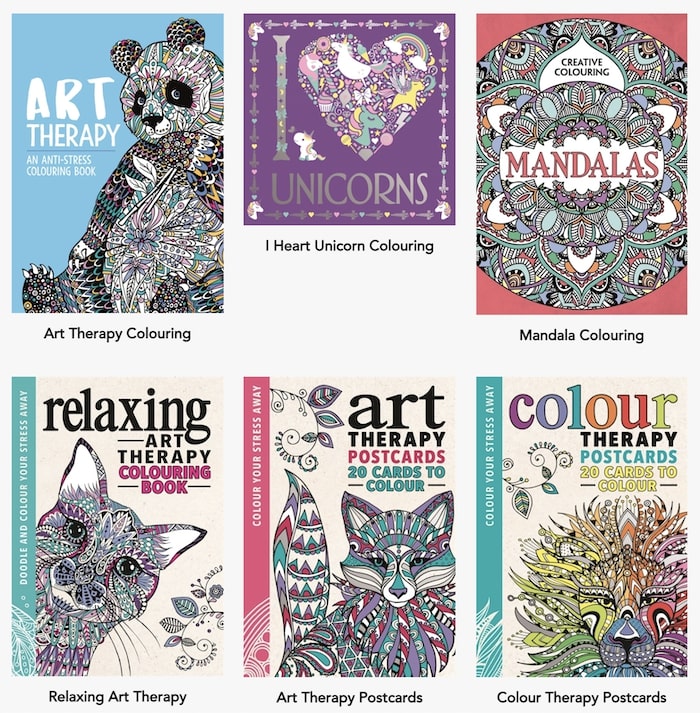Screenshot of coloring page examples from Michael O'Mara Books. Relaxing coloring books online.
