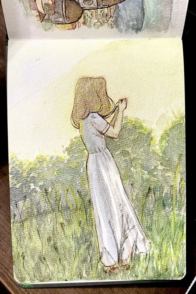 A girl watercolor painting