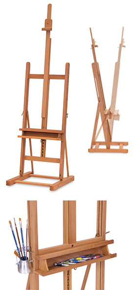 Since 1948 Mabef easels have been manufactured in Italy by skilled craftsmen who have perfected the art of making easels. Each Mabef easel has a simple, functional design that is strong, solid, reliable, and long lasting. That is why all Mabef easels are backed by a lifetime warranty. Big ideas come to life when using this finely-crafted, oiled beechwood studio easel with rachet action that adjusts to handle canvases up to 7 feet high. The Artist Plus Easel features a lower canvas tray that moves nearly to the floor, and an independently moving top mast for secure, easy variable height adjustment. A brush and equipment tray below the canvas ledge holds ample supplies. Light assembly is required.