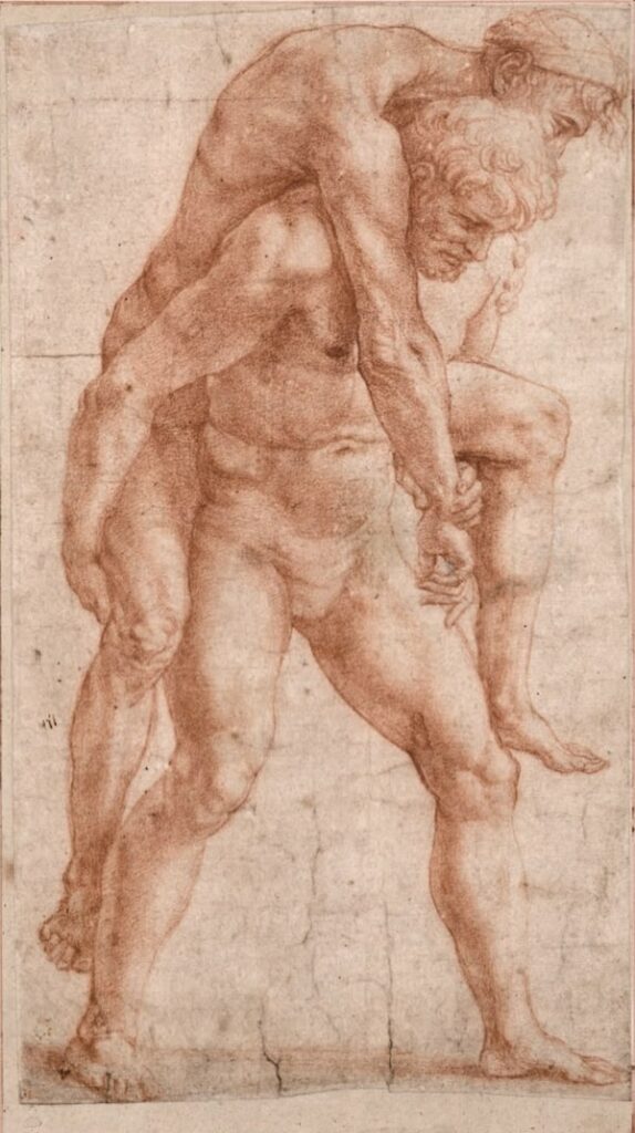 "Young Man Carrying an Old Man on His Back", 
Raphael, 1514