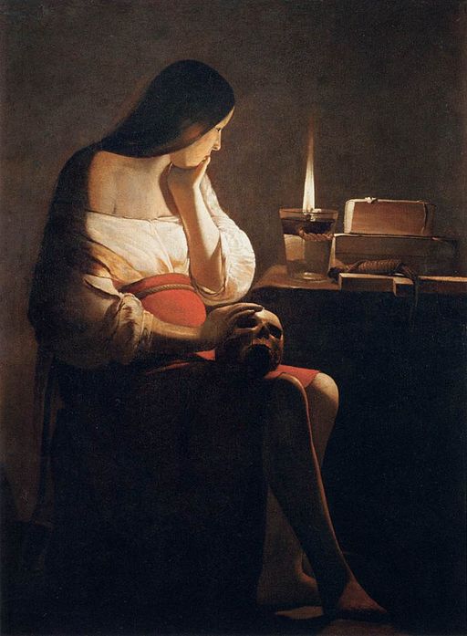 Example of emphasis in art - Magdalene with the Smoking Flame, by Georges de La Tour (1640-1645)