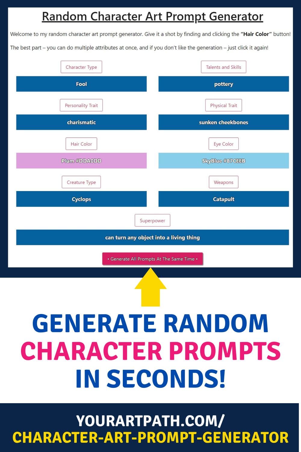 Random Character Art Prompt Generator - YourArtPath