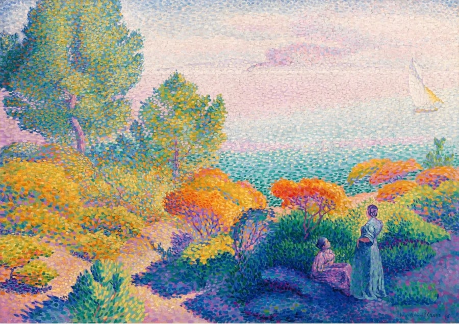Two Women by the Shore, Mediterranean (1896) painting in high resolution by Henri-Edmond Cross, via RawPixel