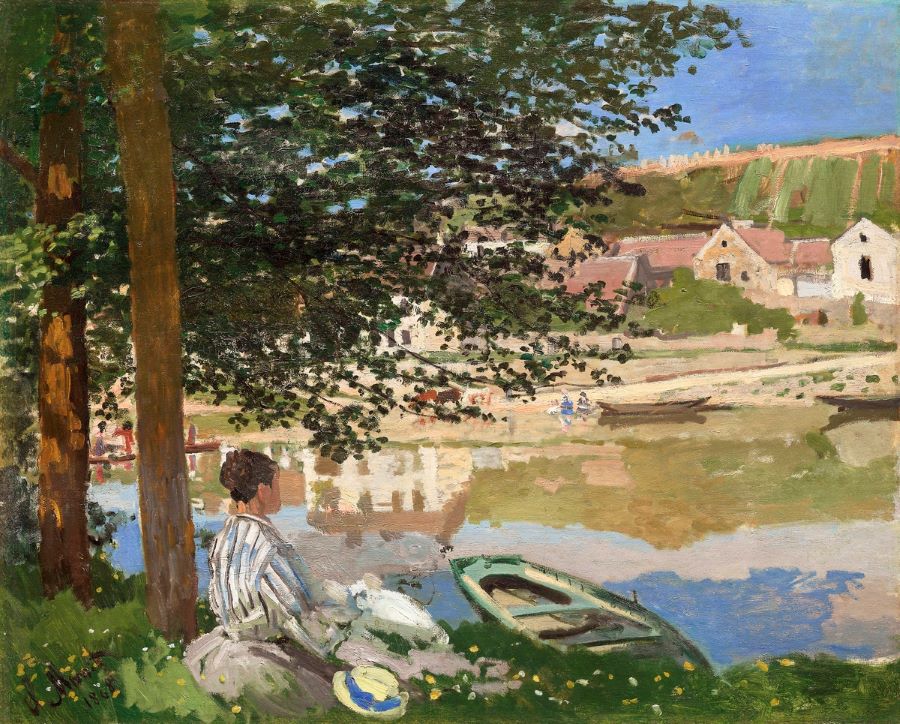 In the above example of contrast in art - Claude Monet’s “On the Bank of the Seine,” the value contrast is mostly low because the values within each color vary only slightly.