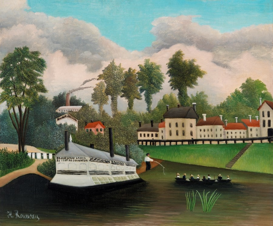 Henri Rousseau’s “The Laundry Boat of Pont de Charenton” shows how contrasting shapes work together to produce a stunning landscape.