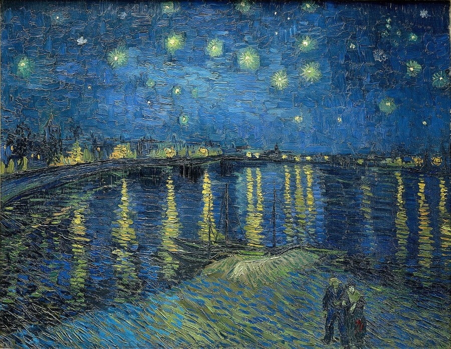 Van Gogh’s “Starry Night Over the Rhone” painting is another excellent example of strong contrast. The darker colors of the blue water, with the added light yellow reflection from the stars, produce stunning depth and three-dimensionality.
