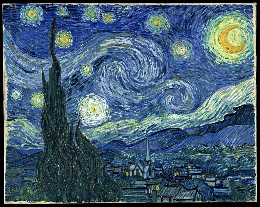 Perhaps the most famous example of the flowing rhythm is the "Starry night" painting by Vincent Van Gogh. 