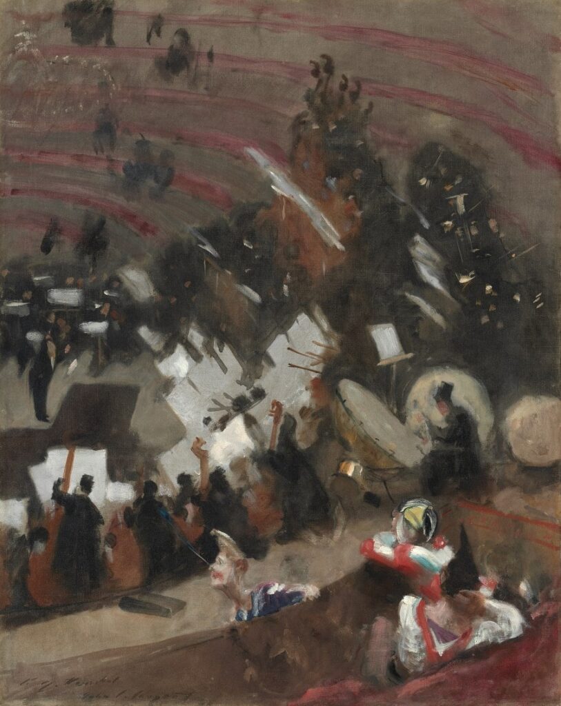 "Rehearsal of the Pasdeloup Orchestra at the Cirque d’Hiver" by John Singer Sargent has a flowing rhythm.