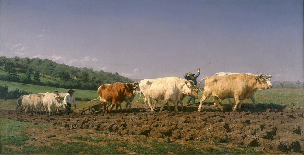 Ploughing in Nevers, 1849, by Rosa Bonheur, is a great example of progressive rhythm.