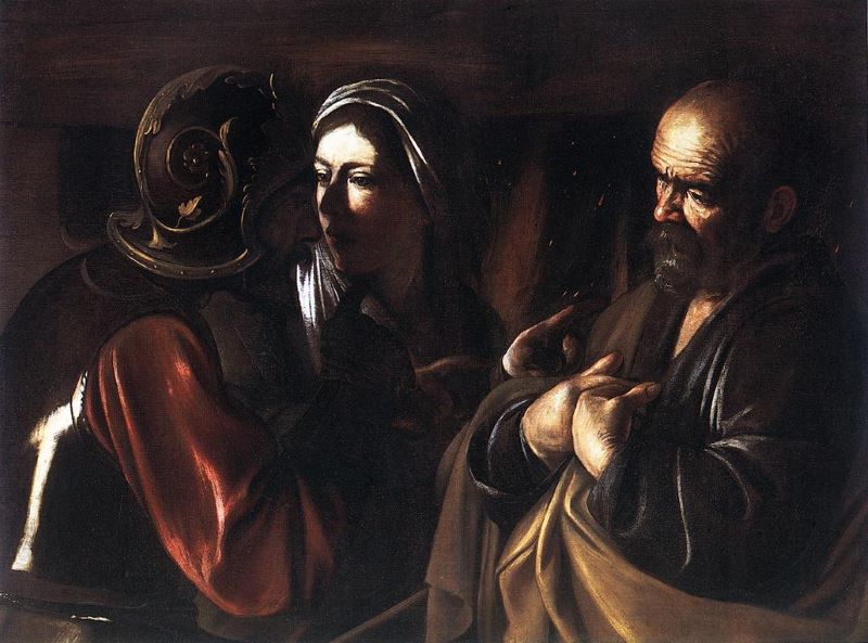 Chiaroscuro Technique example: Caravaggio, The Denial of St. Peter